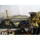 Parcel of mixed metalware including electroplate, brassware, pewter etc