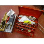 TWR spot welder with built-in timer and carry case along with a red metal tool chest with fall front