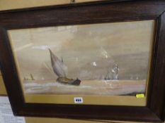 Oak framed 19th Century watercolour - sail boats and ships