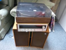 Vintage Pioneer turntable and stereo receiver with a pair of Wharfedale speakers E/T