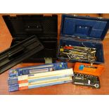 Pair of plastic toolboxes, one with contents, a Draper socket set and a quantity of electric under