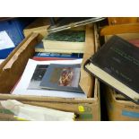 Four boxes and a plastic crate of mainly vintage books including a 1944 copy of 'The US Navy