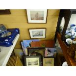 Four various framed prints and a quantity of unframed pictures and paintings in various mediums