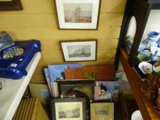 Four various framed prints and a quantity of unframed pictures and paintings in various mediums
