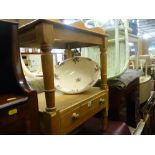 Pine washstand with ceramic bowl and base drawer