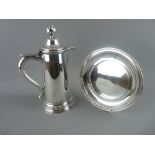 A CHURCH ALTER SILVER COMMUNION FLAGON & DISH by Fattorinie & Sons, Bradford, Chester 1908, 31.7