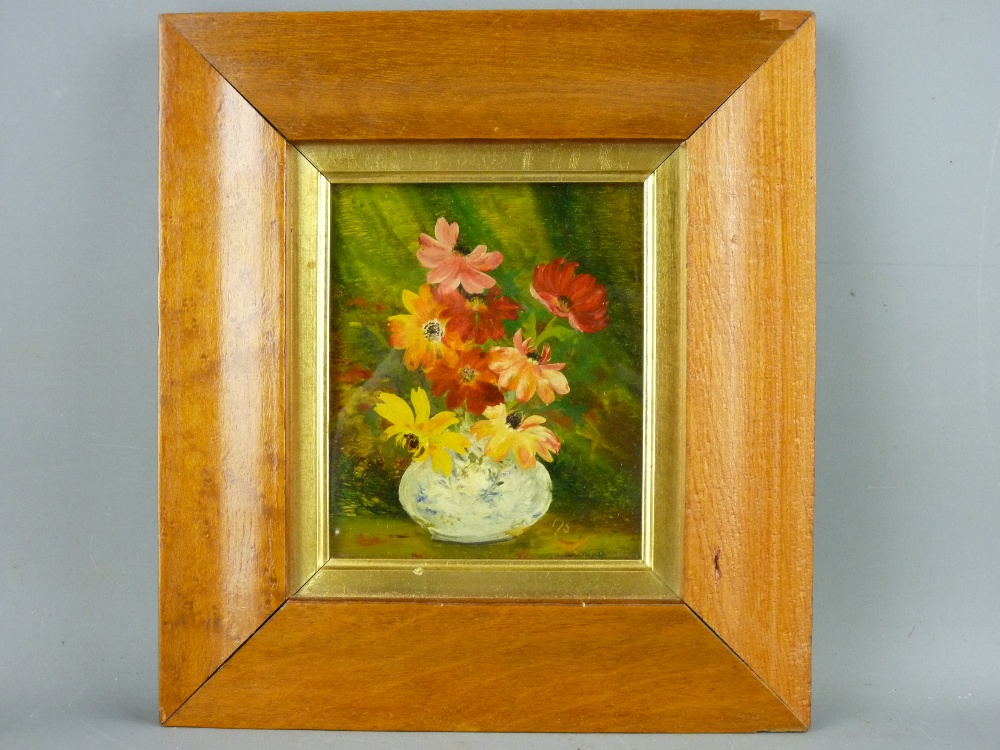 MARGARET STOW oil painting on glass - flowers in a bowl, initialled, 12 x 10 cms