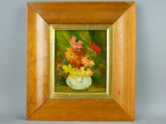 MARGARET STOW oil painting on glass - flowers in a bowl, initialled, 12 x 10 cms