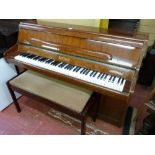 A MODERN STYLE MAHOGANY BENTLEY PIANO, 100 cms high, 139 cms wide, 52.5 cms deep and a non-