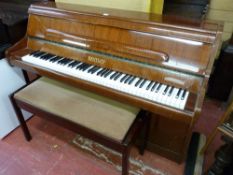 A MODERN STYLE MAHOGANY BENTLEY PIANO, 100 cms high, 139 cms wide, 52.5 cms deep and a non-