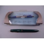 Vintage green Parker Slimfold fountain pen with 14k nib and gold plated trim, name 'G Boyes'