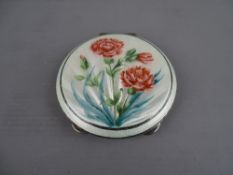 A SILVER & GUILLOCHE ENAMEL FLORAL DECORATED COMPACT, Birmingham 1959, 4 troy ozs
