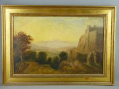 LATE 19th CENTURY ENGLISH SCHOOL oil on board - Sterling Castle with expansive view beyond and two