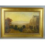 LATE 19th CENTURY ENGLISH SCHOOL oil on board - Sterling Castle with expansive view beyond and two