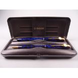 Modern blue mottled Parker Sonnet fountain pen and pencil set, boxed