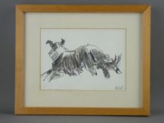 SIR KYFFIN WILLIAMS RA print - stalking sheepdog, 12.5 x 17.5 cms