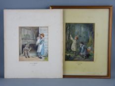 GEORGE KILBURNE watercolour - two figures, one with child by a workshop, initialled and dated