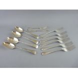 SILVER FLATWARE to include six large forks, Birmingham 1926, four tablespoons, Sheffield 1898 and