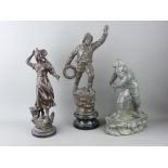 THREE VICTORIAN FISHING/SEAFARER THEMED FIGURINES, 41 cms high the tallest