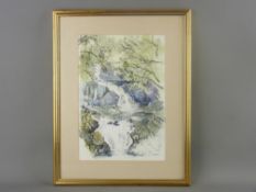 ANN FELLOWS watercolour - titled 'Secret Waterfall', 30 x 21 cms SIGNED