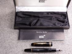 Large Black Montblanc Meisterstuck fountain pen boxed with service guide - unused/un-inked