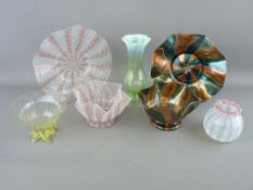 TWO VENETIAN LATTICINO GLASS BOWLS ON STANDS, 17 cms diameter maximum and three items of vaseline