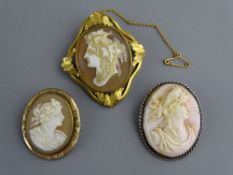 A PINCHBECK FRAMED OVAL CAMEO BROOCH, head of a classical lady, a small yellow metal oval brooch,
