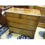 AN ANTIQUE OAK CHEST of two short over three long drawers on corner bracket feet, 93 cms high, 93