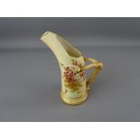 A ROYAL WORCESTER BLUSH IVORY TUSK JUG, pattern 1116, decorated with floral sprays and a gilt antler
