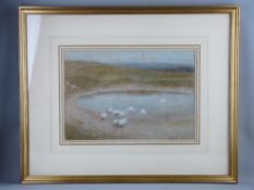 E SNEITH pastel - white wading birds around a pond, signed with initials and with original