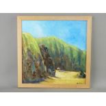 ANN FELLOWS original oil on board - titled 'Beach Holiday', 29.5 x 30 cms SIGNED