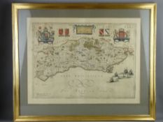 COLOURED & TINTED MAP OF SUSSEX - cartographer unknown, 43 x 57 cms to a wide margin