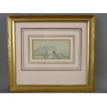 19th CENTURY ENGLISH SCHOOL pencil - harbour and shipping scene in rough seas with castle on top