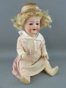 A HEUBACH KOPPELSDORF GERMAN PORCELAIN HEADED DOLL, no. 342.2, closing blue eyes with lashes, open