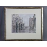 D H CROCKETT watercolour - Venetian Palazzo scene with figures, monogrammed and dated 1995, 25 x
