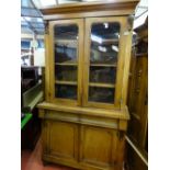 A VICTORIAN MAHOGANY TWO DOOR BOOKCASE CUPBOARD, 228 cms high, 121.5 cms wide, 43 cms deep