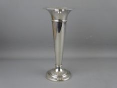 A SILVER TRUMPET VASE with inscription, Birmingham 1913 (loaded base), 22.5 cms high