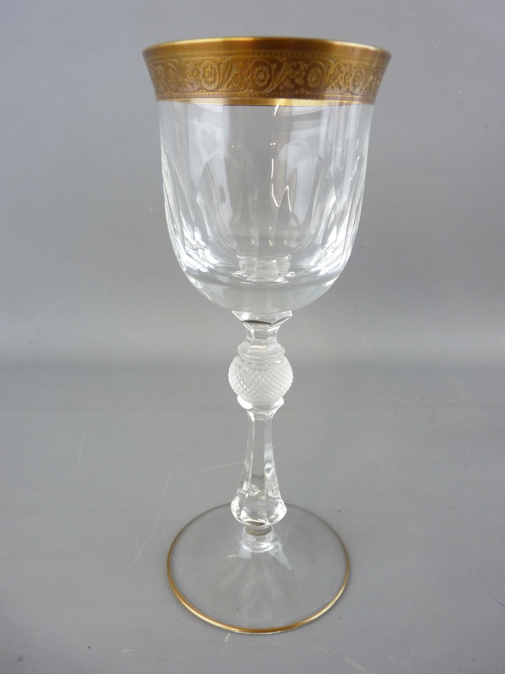 A SET OF SIX BOHEMIAN TWENTY TWO CARAT GOLD RIMMED DRINKING GLASSES, 19 cms high - Image 2 of 3