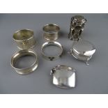 SEVEN ITEMS OF SMALL SILVER to include a Dutch peppermint box, vesta case, three footed lidded