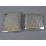 A SILVER CIGARETTE CASE with integral striker and a silver calling card case (hinge damaged) with