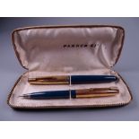 Vintage teal Parker 51 fountain pen and pencil set in original box