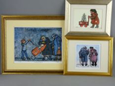 KAREL LEK three prints - 1. child with toy truck and Christmas tree, 10 x 15 cms, 2. elderly lady