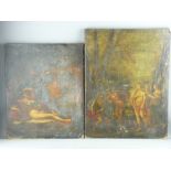 TWO OILS ON CANVAS, unframed - classical scenes with figures (for restoration), 56 x 42 cms and 49 x