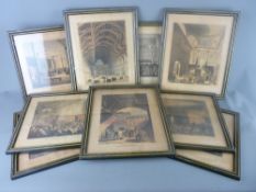 NINE COLOURED AQUATINTS by HILL after AUGUSTUS PUGIN & THOMAS ROWLANDSON, published 1808 and 1809,