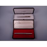 Vintage stainless steel Parker 45 Flighter ballpoint pen with gold trim, in original box and a