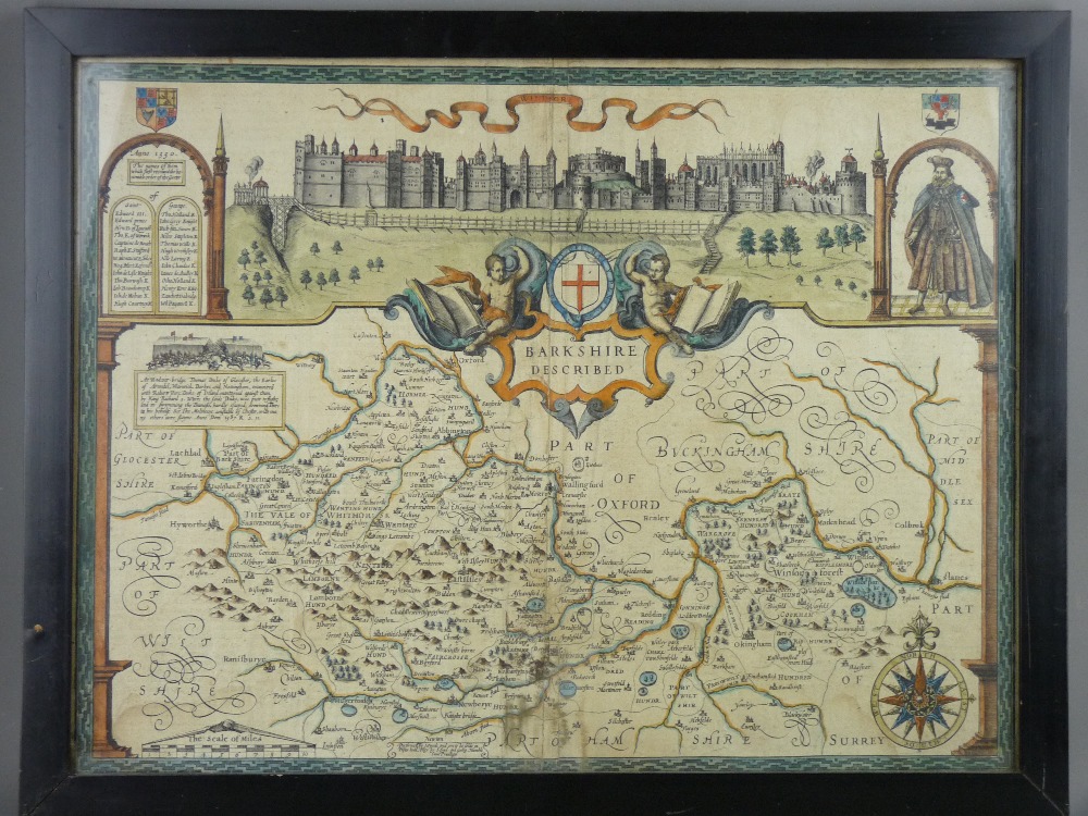 JOHN SPEED coloured and tinted map of 'Barkshire', Sudbury & Humble edition, 38.5 x 51 cms