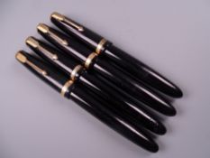 Four Vintage Black Parker Duofold fountain pens, all with 14k nibs