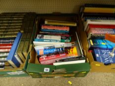 Three boxes of mixed reference books including well bound works of Shakespeare etc