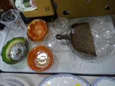 Quantity of vintage glassware, a treen scoop etc
