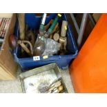 Tub of garage tools and accessories etc